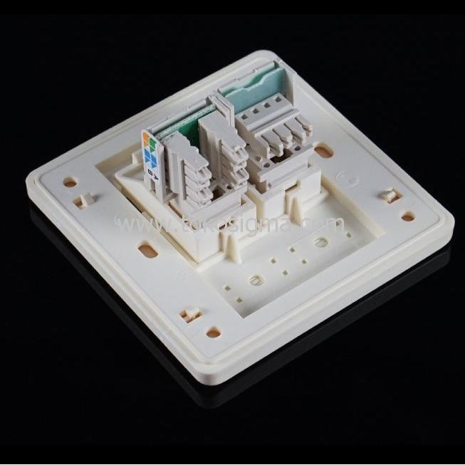 FACEPLATE DUAL PORT + RJ-45 and RJ-11 MODULAR JACK