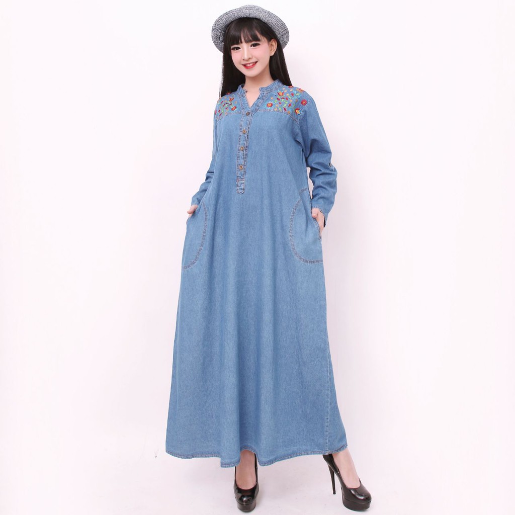 SB Collection Dress Maxi Nani Longdress Gamis Jeans Jumbo Wanita