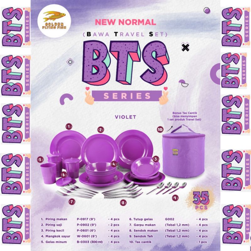 Ready Stock BTS Series GFF Travel SET Melamin Golden Free Tas Cantik /Free bubble dan dus aman
