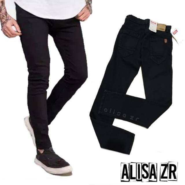 Celana Jeans Street Pria Distro warna hitam pekat bahan melar