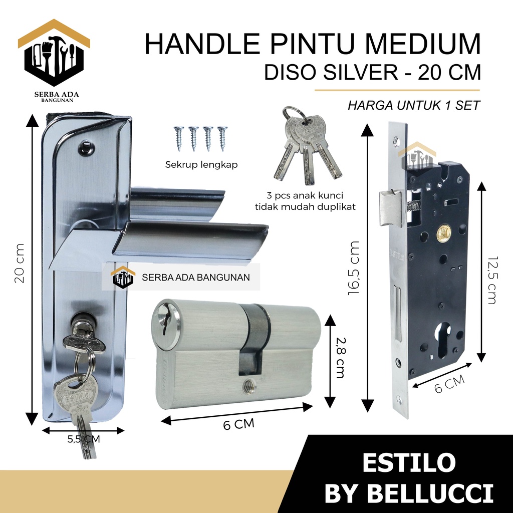 1 Set Kunci Pintu Tanggung Estilo | Handle Tanggung Estilo | bellucci