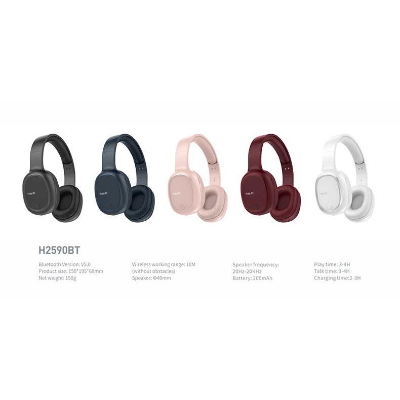 HAVIT Wireless Bluetooth on-Ear Headphones with Built-In Microphone Noise Cancellation Foldable