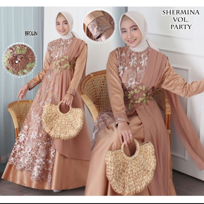 Shermina gamis pesta mewah dress maxi wisuda muslimah syari original