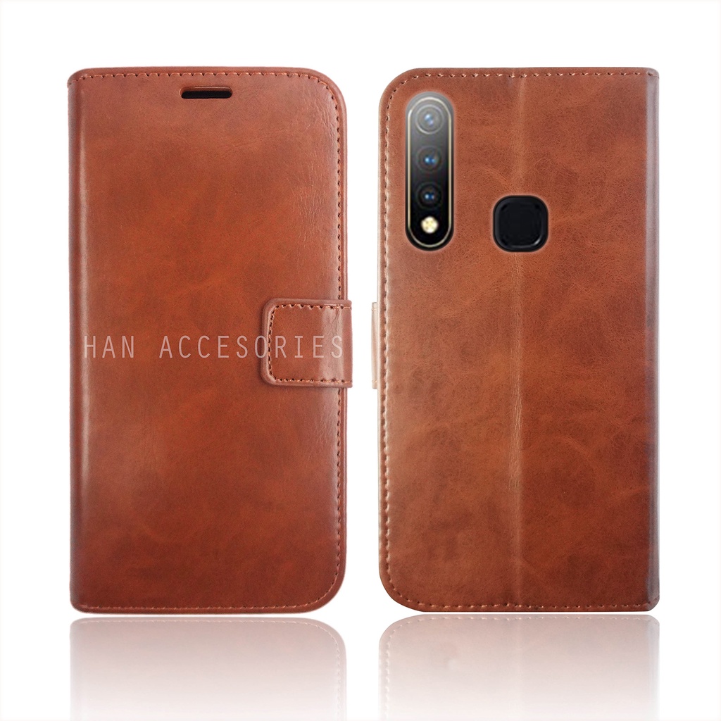 (PAKET HEMAT) Fashion Selular Flip Leather Case VIVO S1/S1 PRO/Z1 PRO Flip Cover Wallet Case Flip Case + Nero Temperred Glass