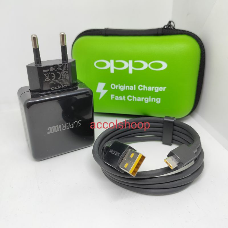 Charger Oppo Hitam 4A Fast Charging VOOC Kabel Micro USB Plus Dompet Tas