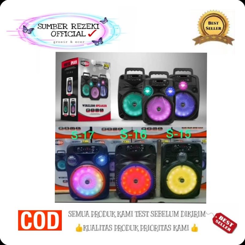 SR - Speaker SOONBOX Bluetooth S15,S16,S17 Free Microphone / Wireless Portable Speaker RGB LED S15 S