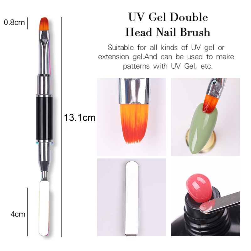 1pc Brush Nail Art Uv Gel Kepala Ganda