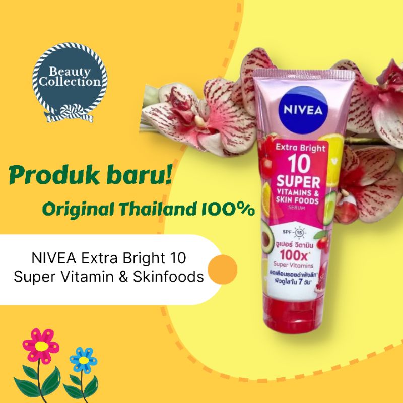 ORI THAILAND 100% Nivea 320ml Extra Bright 10 Super Vitamins & Skin Foods Serum in Lotion 180ml SPF1