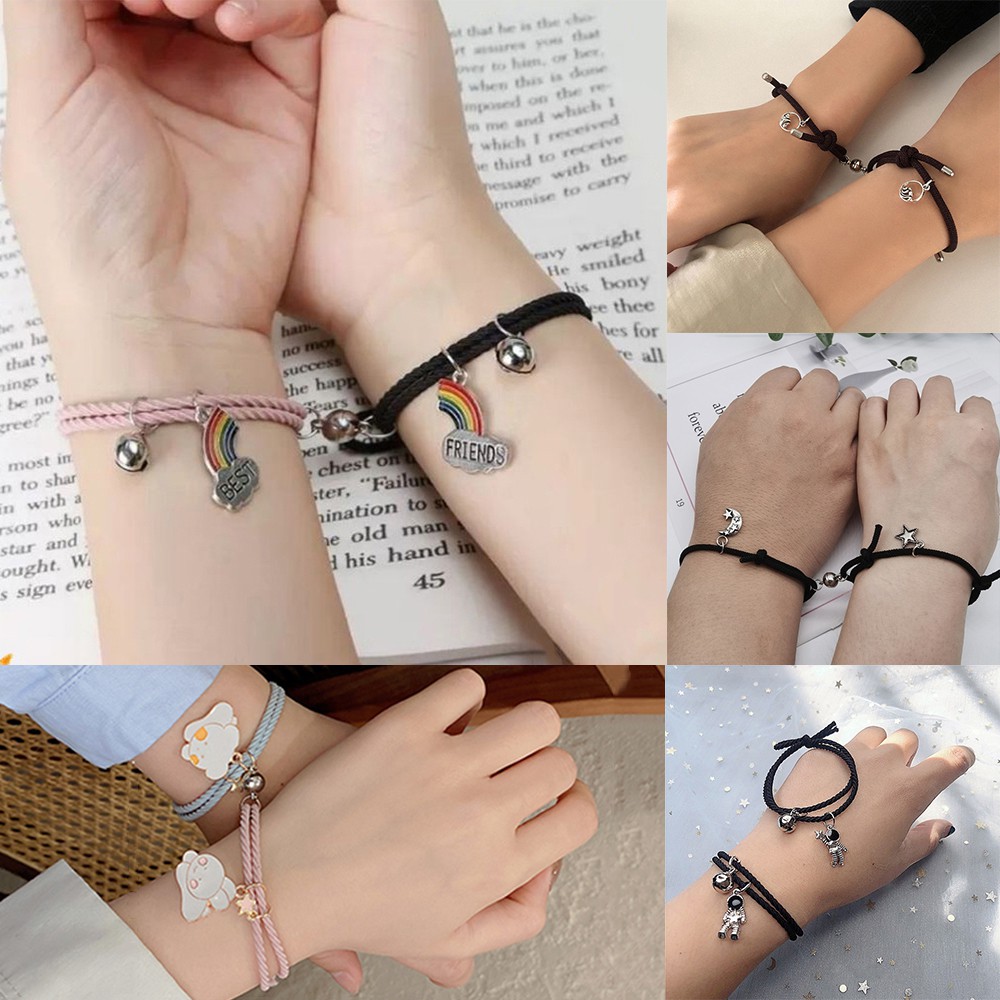 AZ064 [Cod][Ready Stock]2 Pcs Sepasang Gelang Tali Karet Magnet Desain Astronot Rainbow Best Friend Untuk Pria Dan Wanita Gelang Magnet/1 Pasang Gelang