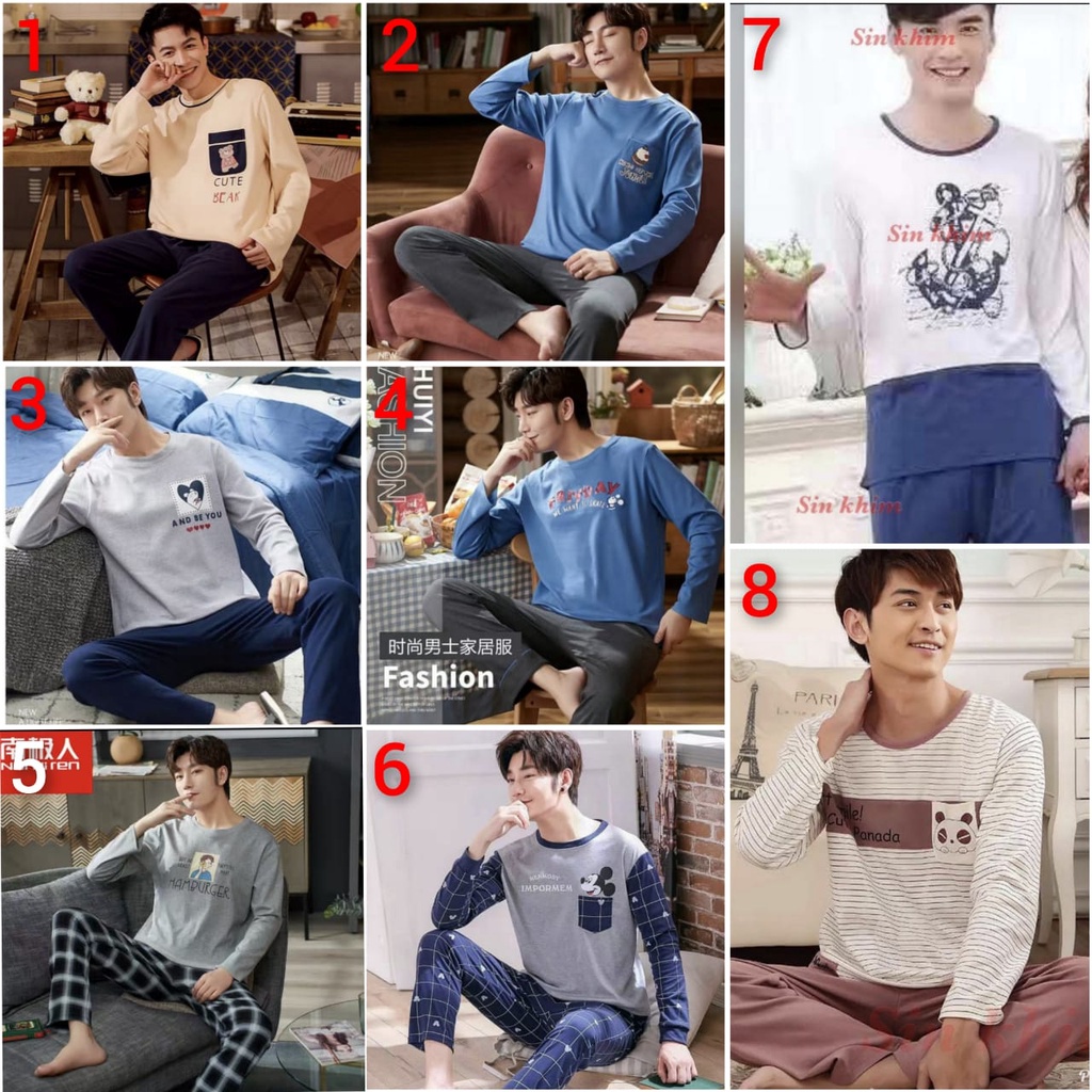 PIYAMA BAJU KAOS TIDUR PP IMPORT LENGAN PANJANG PRIA DEWASA XXXL ONE SET STELAN SET CEL PAJAMAS COWO