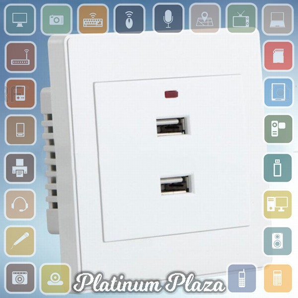 Stop Kontak Dinding 2 Port USB Wall Socket 2.1A - ES-USB-2 - White`I6ICMA-