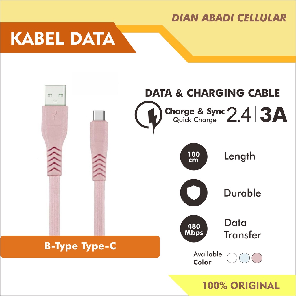 Jual Kabel Data Merk B-Type - Type C 100cm | Shopee Indonesia