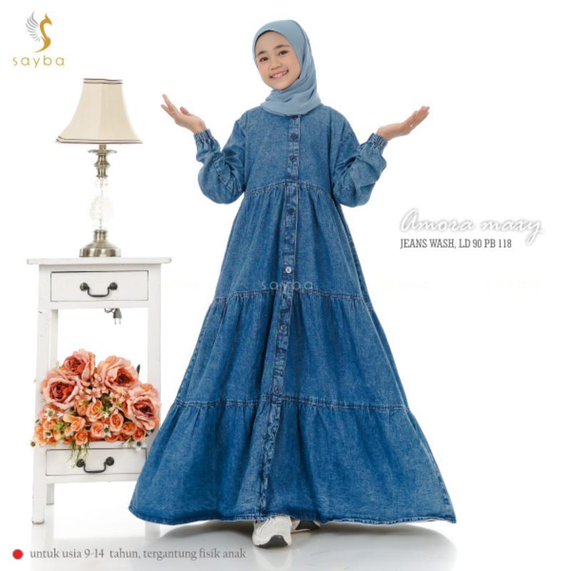 gamis jeans susun anak tanggung perempuan