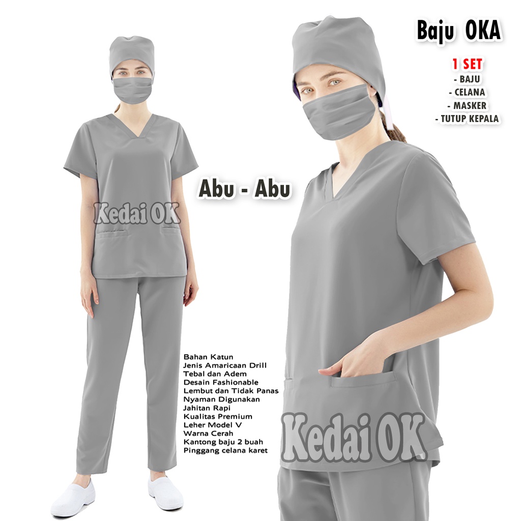 Baju Oka Leher V / Baju Jaga Dokter/perawat / Baju OK lengan pendek