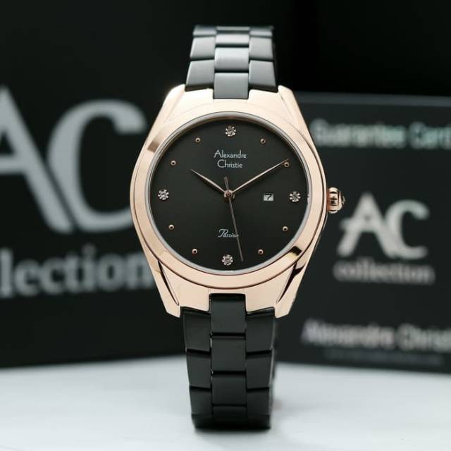 JAM TANGAN CEWEK / WANITA ALEXANDER CHRISTIE AC 2789 BLACK ROSEGOLD