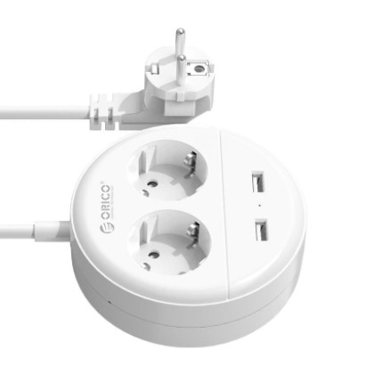 Stop kontak round orico 2 port with 2 usb charger 2.4a 1.5m cable SNI osp-2a2u-id - Power strip