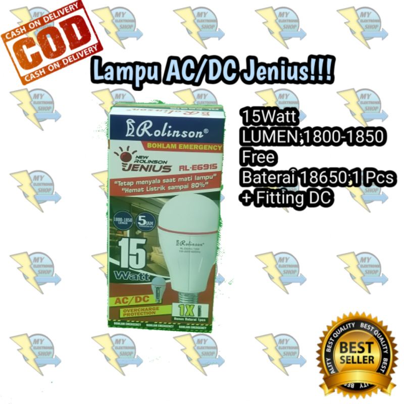 Lampu Emergency 15Watt LED Rolinson, Lampu AC/DC 15W LED, Lampu Magic, Lampu jenius, Lampu Ajaib Rolinson RL-E6915