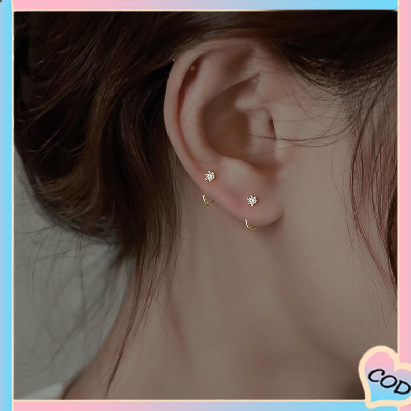 COD❤️ Anting Zirkon Temperamen Fashion Wanita Tidur Gratis Melepas Anting-Anting Trendi Yang Indah-A.one