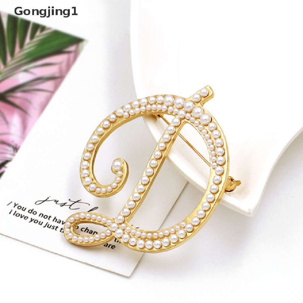 Gongjing 1pc Bros Pin Korsase Desain Huruf Hias Mutiara Imitasi