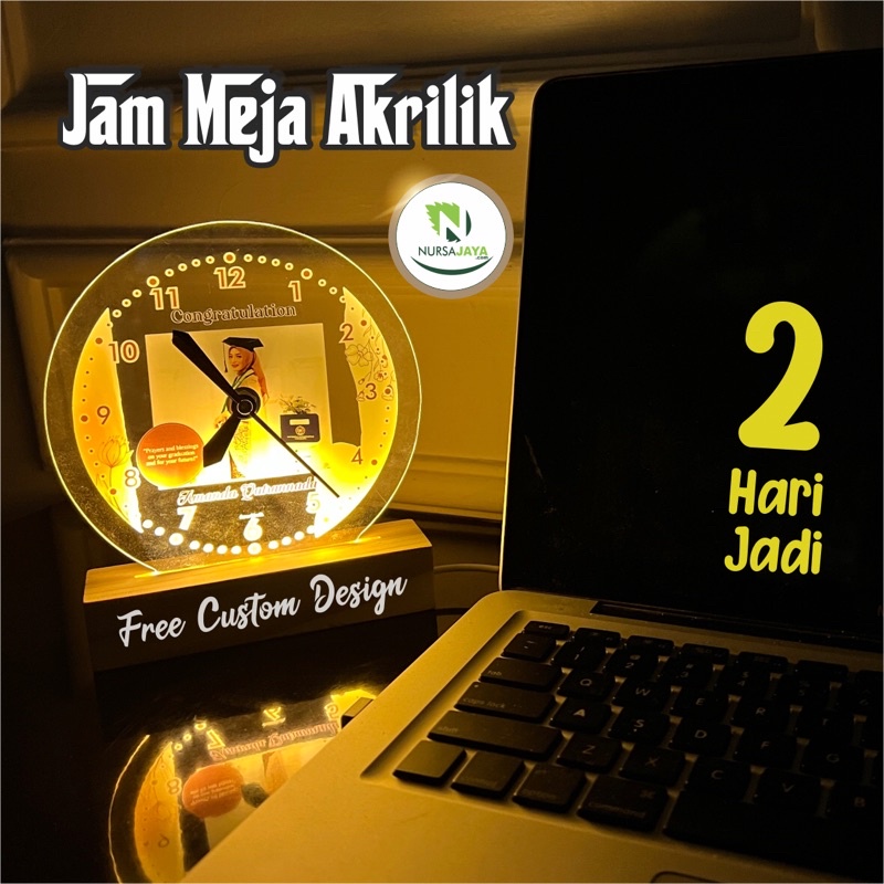 JAM MEJA ACRYLIC CUSTOM NAMA FOTO HADIAH PERNIKAHAN UNIK KADO NIKAH NIKAHAN WEDDING ULANG TAHUN CEWEK LUCU GIFT BOX WISUDA LAMPU TIDUR