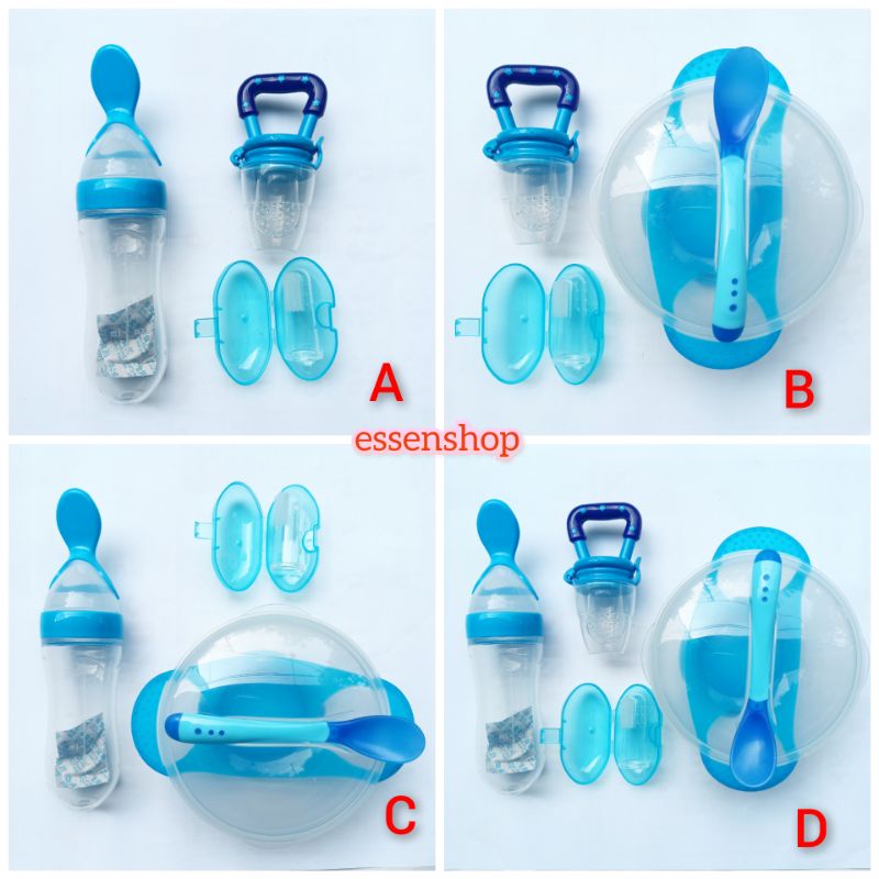 Paket Perlengkapan makan MPASI Bayi mangkok sendok silicone baby feeder sendok botol bayi