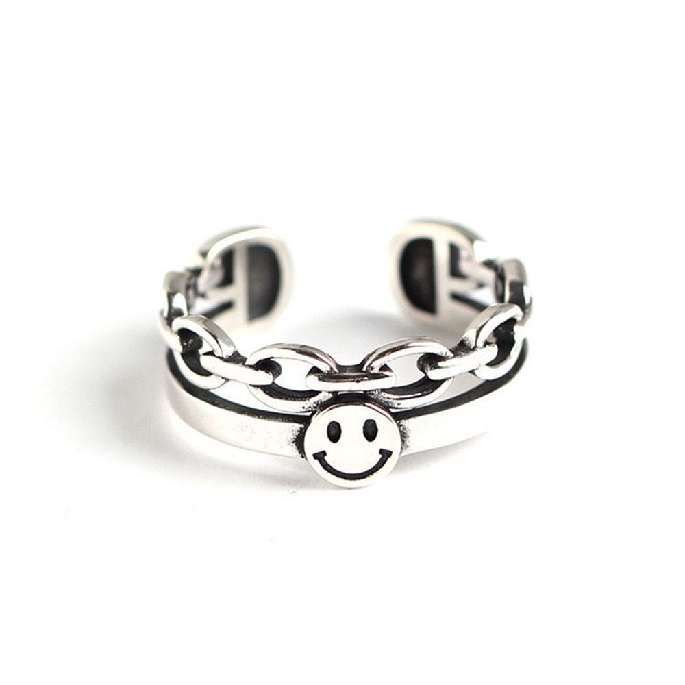Mxbeauty 2pcs / Set Cincin Bahan Alloy Desain Smiley Face Gaya Korea / Unik Untuk Pria / Wanita