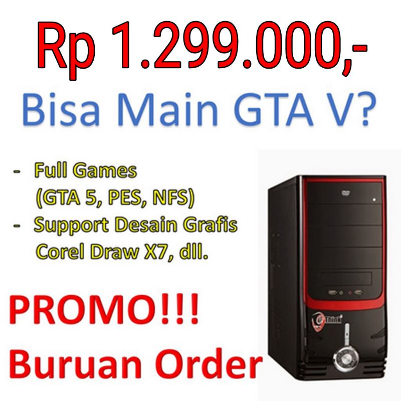 PROMO CPU bisa GTA 5 , PES, Desain Grafis Corel Draw ( PC Computer Komputer Gaming Gamers Minimalis