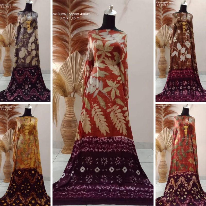 Kain Jumputan Palembang Sutra Ecoprint 3 Meteran Merah Bahan Batik Jemputan Couple Asli Handmade