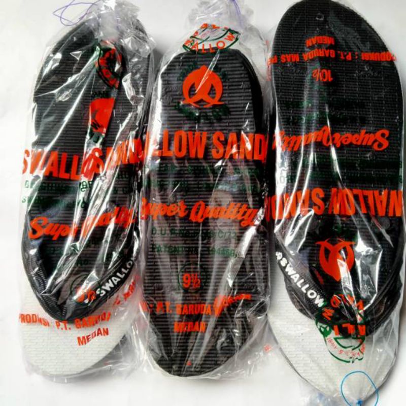 Sandal jepit  Swallow ORIGINAL Hitam Putih (Size 9-11)