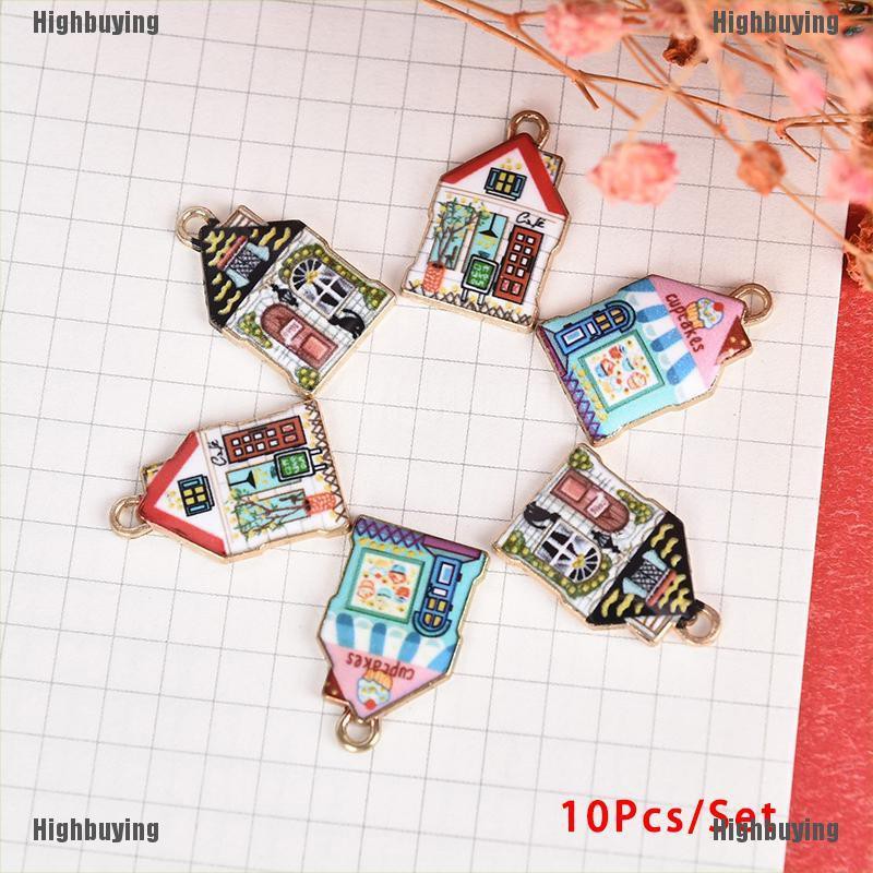 Hbid Glory 10Pcs / Set Charms Enamel Alloy Bentuk Rumah Untuk Membuat Perhiasan DIY