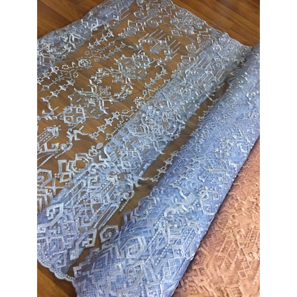 Tile Kebaya Exclusive Maison  Full Bordir by Designer Saptodjojo Warna Biru Muda Ice Blue