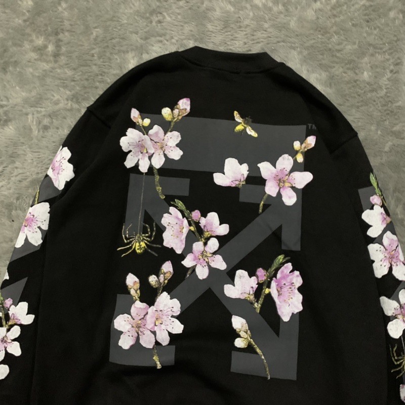 Sweater Crewneck Off White Flower Cherry Blossom Fulltag &amp; Lebel