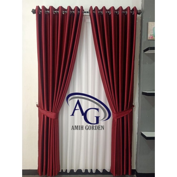 Gorden Blackout Polos Import Merah Maroon Serat Melon - Korden PREMIUM SUPER TEBAL - Tirai Jendela P