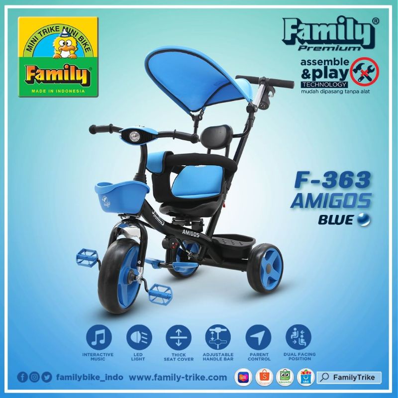 Bisa COD ready sepeda anak roda tiga Family F363/dudukan bisa diputar 360⁰