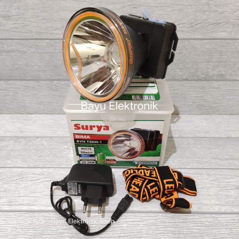 Senter Kepala Surya Bima 50 Watt SYH T50W-1 Cahaya Putih Super Terang LED Cas Anti Air