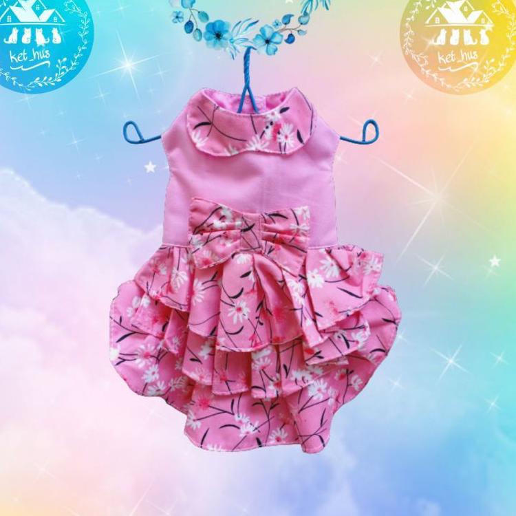 [PROMO MJ077] Baju Kucing Dan Anjing Betina Kecil Dress Mini Pom Angora Persia Motif Bunga Bestselle