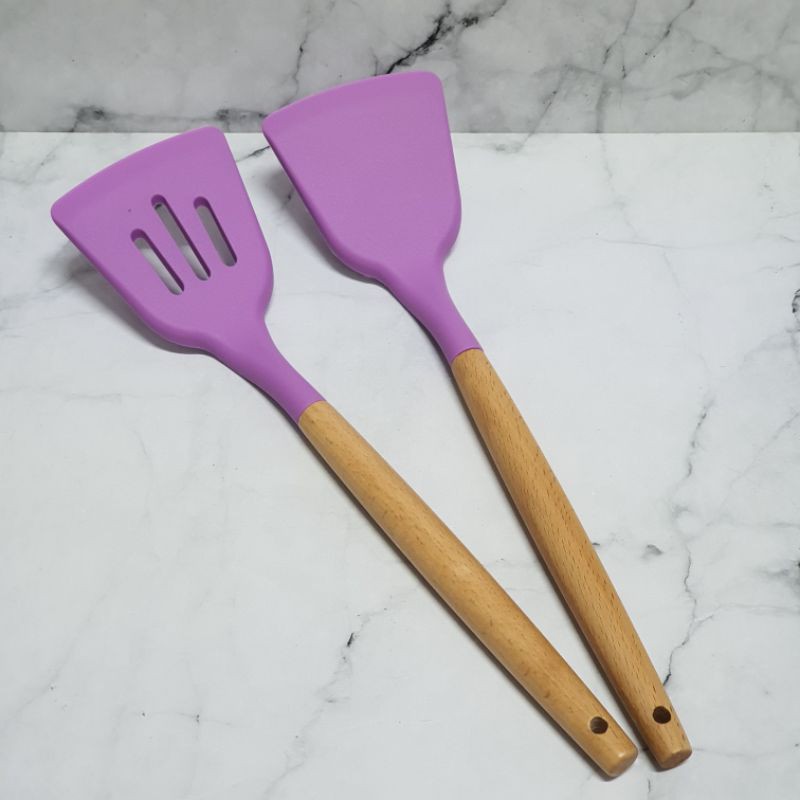 Purple series set cooking silicone utensil set with wooden handle