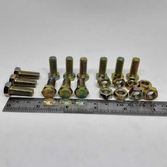 M8X20 (2 CM) BAUT MUR HEXAGON KUNING FULL DRAT BMK M8 X 20 PANJANG 2 CM DIAMETER BODY 8MM BAUT KUNIN