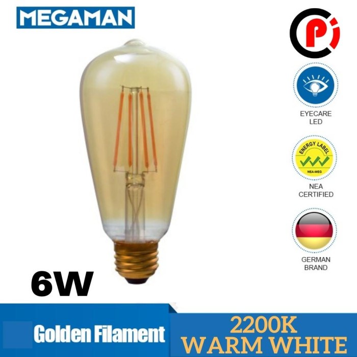 MEGAMAN Filament Bohlam LED EDISON 6 Watt 6W E27 Lampu Hias Warm White