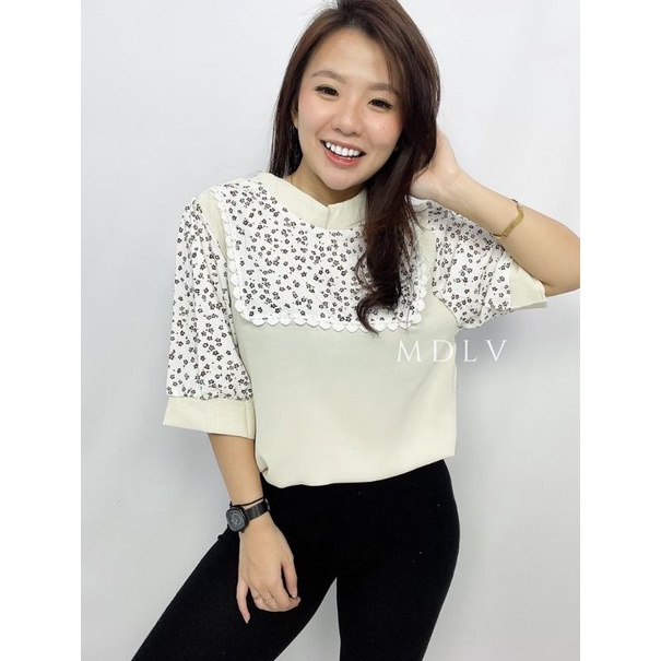 MDLV ~ 2466# Miriam Patchwork Top Atasan Blouse Leopard Fashion Import