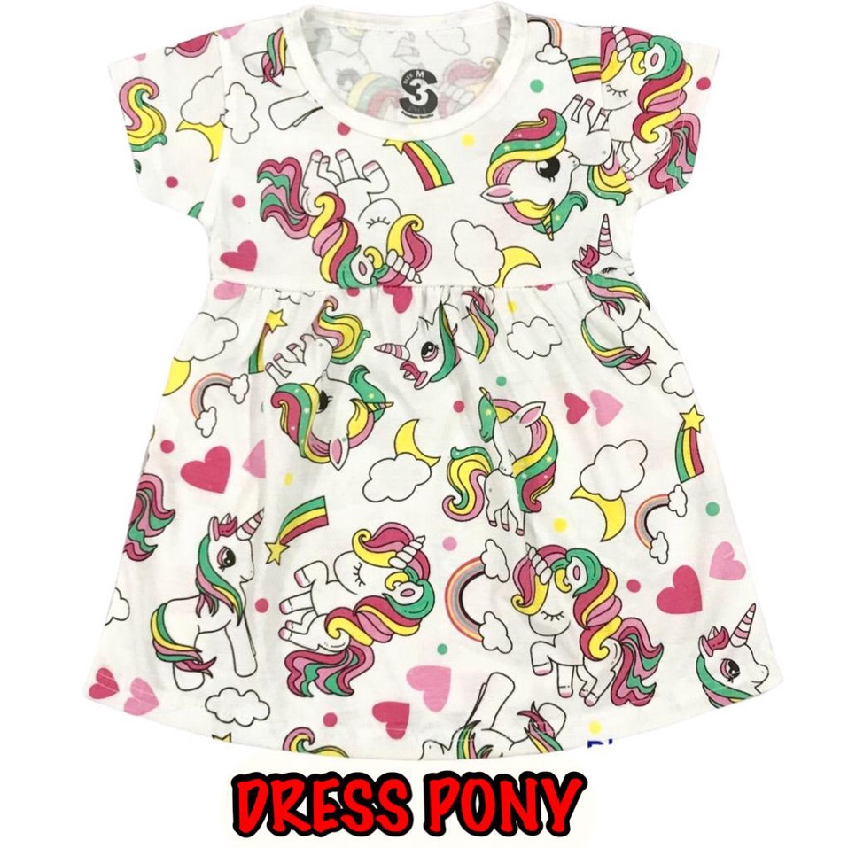 (1 KG MUAT 13 PCS) BAJU DRESS/DASTER ANAK KIDS PEREMPUAN/CEWEK BAHAN KAOS KATUN PONY/UNICORN/PONY