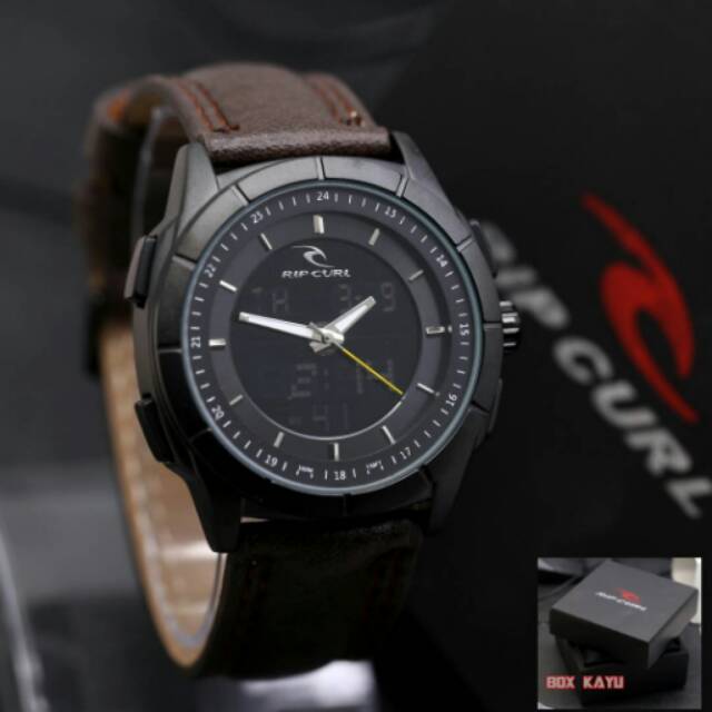 JAM TANGAN PRIA/COWOK RIPCURL DUAL TIME KULIT TERBARU ANTI AIR ELEGANT HARGA BERSAHABAT...