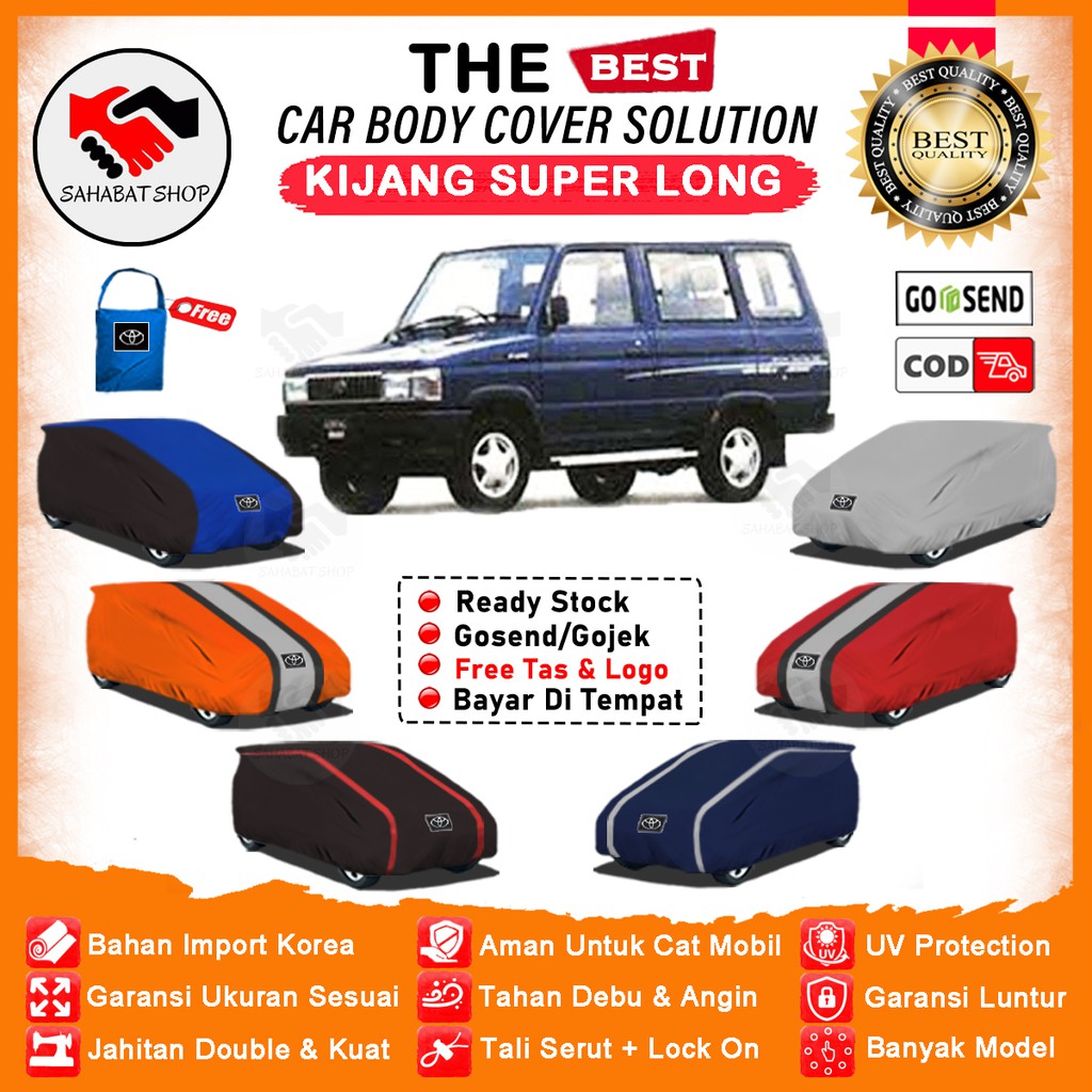 Sahabat Body Cover Mobil Kijang / Sarung Penutup Toyota Kijang Super Long Short Outdoor / Mantel Tutup Selimut Mantol Kerudung Jas Terpal Pelindung Kelambu Pembungkus Kerodong Tutupan Bungkus Mobil Kijang Super Waterproof Anti Air Model Orange