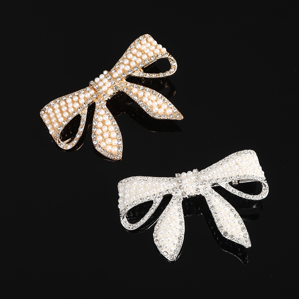 Jepit Rambut Bentuk Pita Aksen Mutiara Dan Berlian Imitasi Untuk Wanita