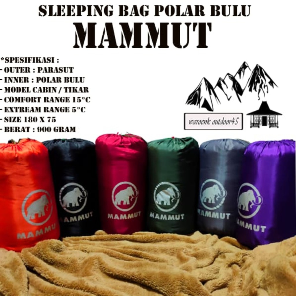 Sleeping Bag Polar Bulu Mamut - Kantung Tidur - Kantong Tidur - Selimut Gunung