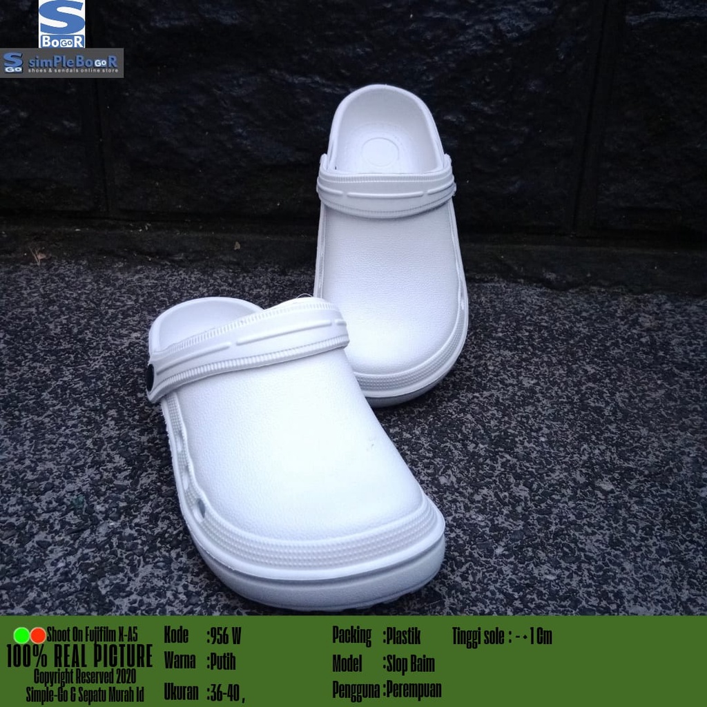 sepatu sandal cewek cowok selop baim 36-40 kodok putih model 956W