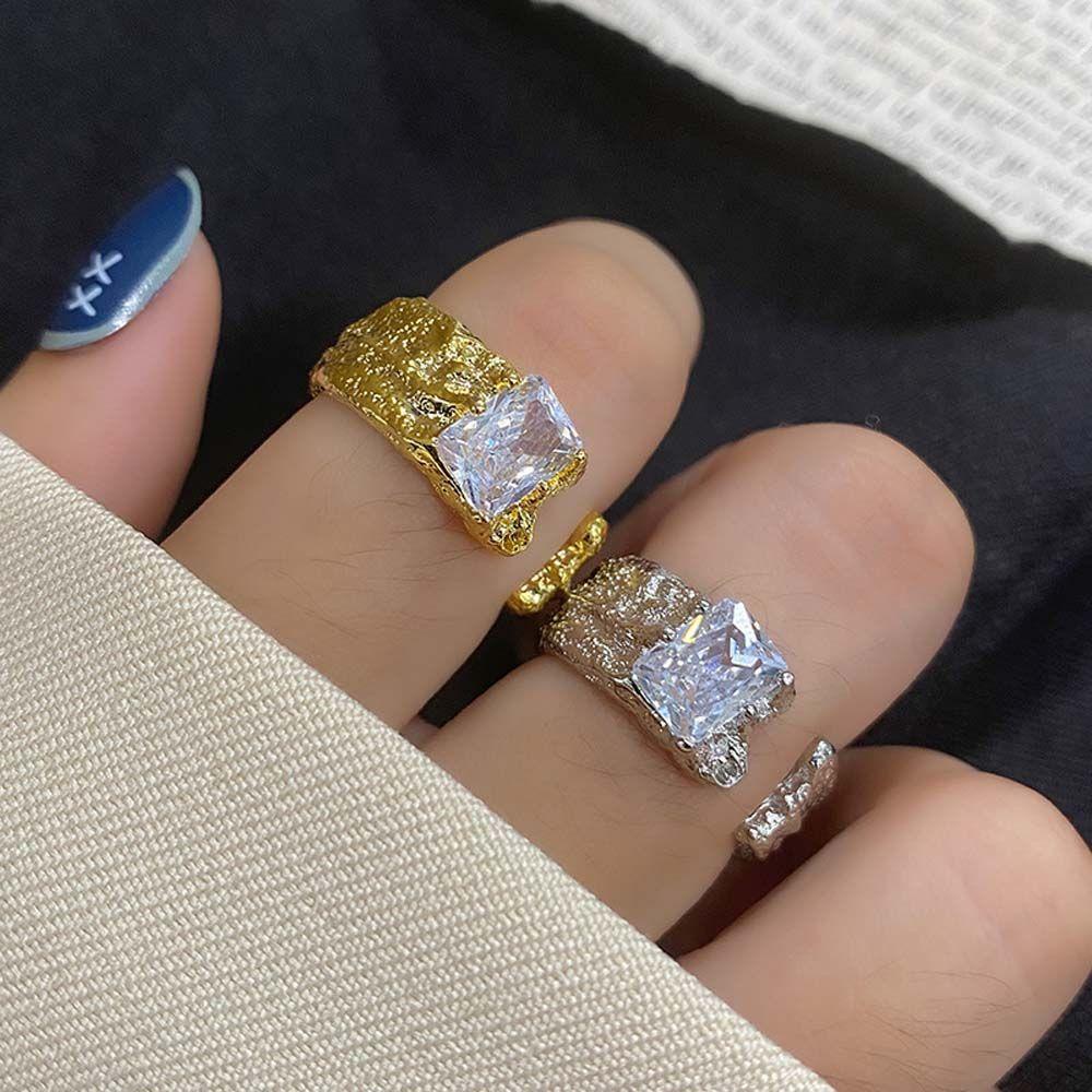 Mxbeauty Wanita Jari Cincin Mewah Indah Romantis Warna Emas Warna Perak Geometris Berlian Imitasi Adjustable Gaya Korea