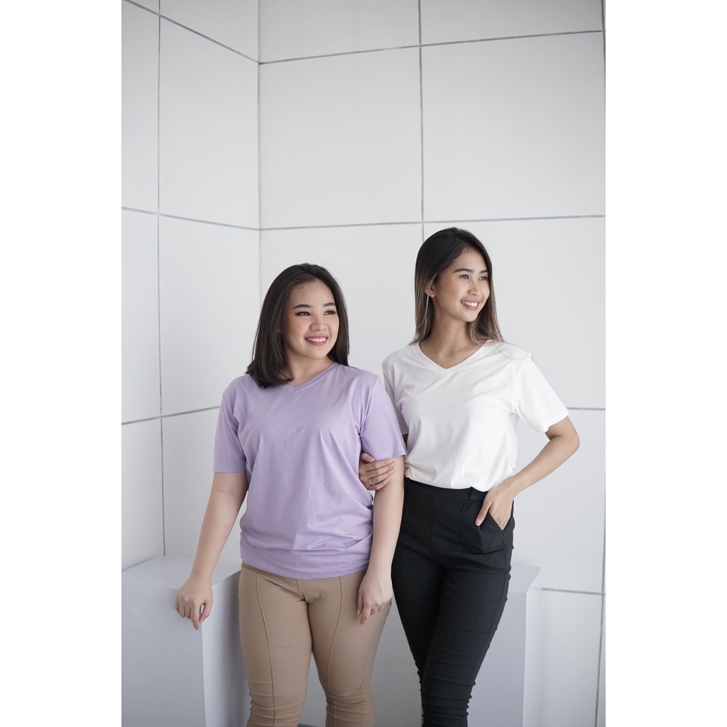 (COD) GBMJ Butik Kaos Wanita V Neck Lengan Pendek Terlaris Basic Katun Oversize Import Alsava V Allsize Standar Jumbo S-XXL