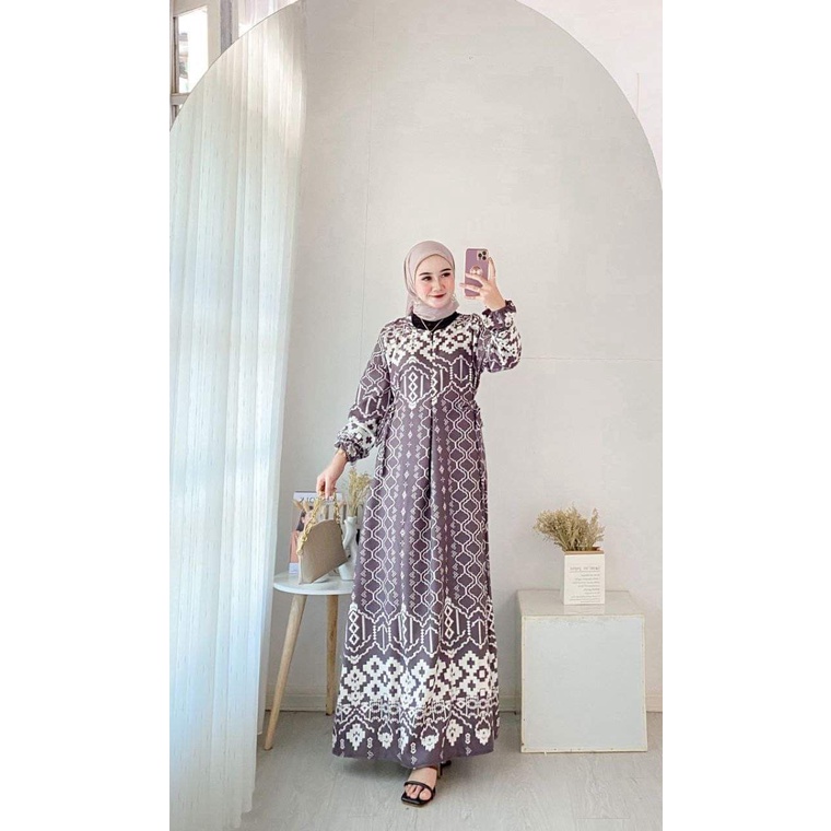 Ethnik Gamis Terbaru Maxmara Lux Ori Premium Dress Wanita Lengan Panjang Maxi Dress Kekinian LD 112 cm