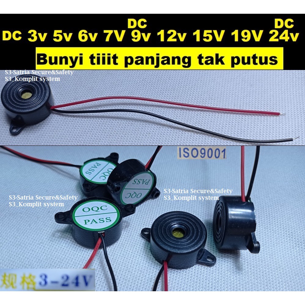 Hitam Buzer long sound suara panjang 3v 5v 6v 7V 9v 12v 15V 19V 24v Buzzer Bunyi tiiit tak putus